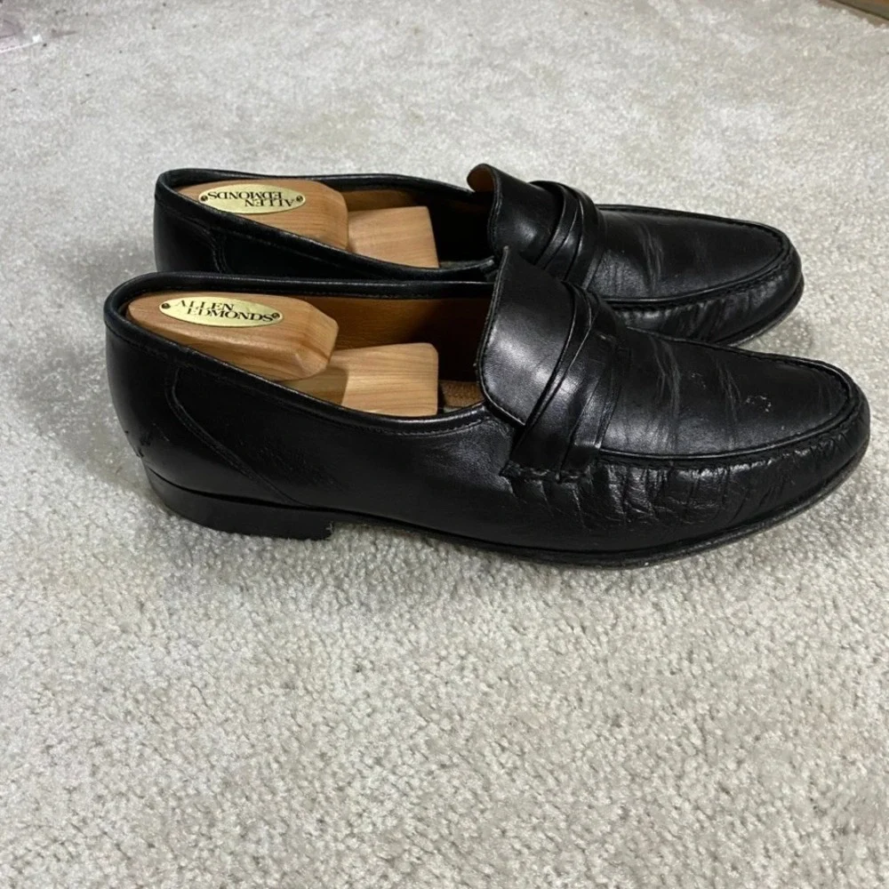 Allen Edmonds Loafers Mens 10 D Black Leather Bergamo Made Italy Slip On